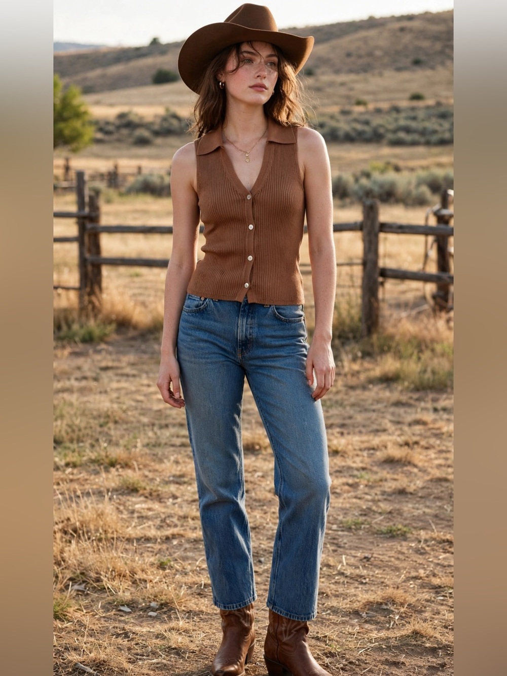 Elan Ribbed Knit Sweater Vest M Brown Button Front Country Style